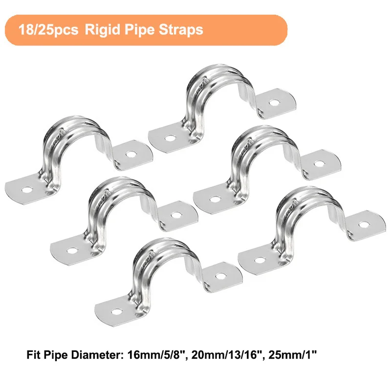 18/25pcs Rigid Pipe Straps Clamp Stainless Steel Pipe Clamps U-Shaped Bracket Tube Clip 16/20/25mm U Type Pipe Fasten Holder