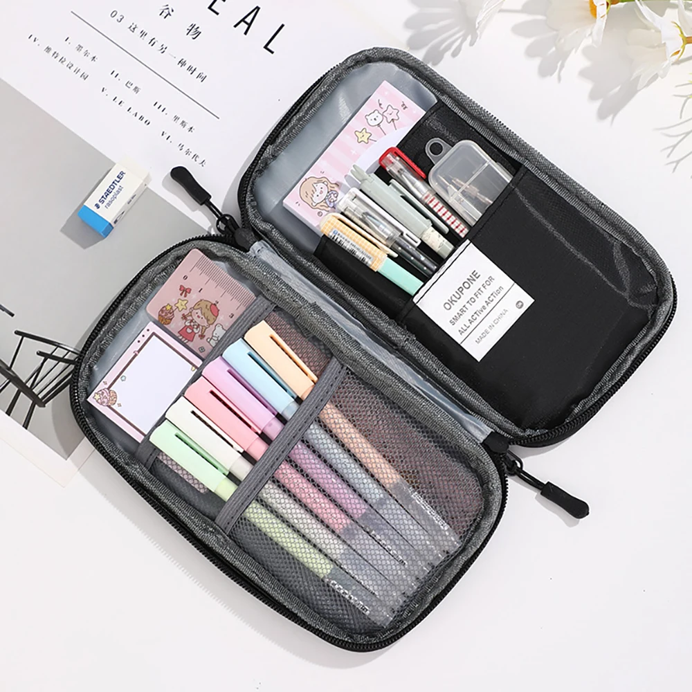 Japan Large Capacity PU Waterproof Pencil Case Big Pen Holder, Fabric Stationery & Sundry Bag for School Students