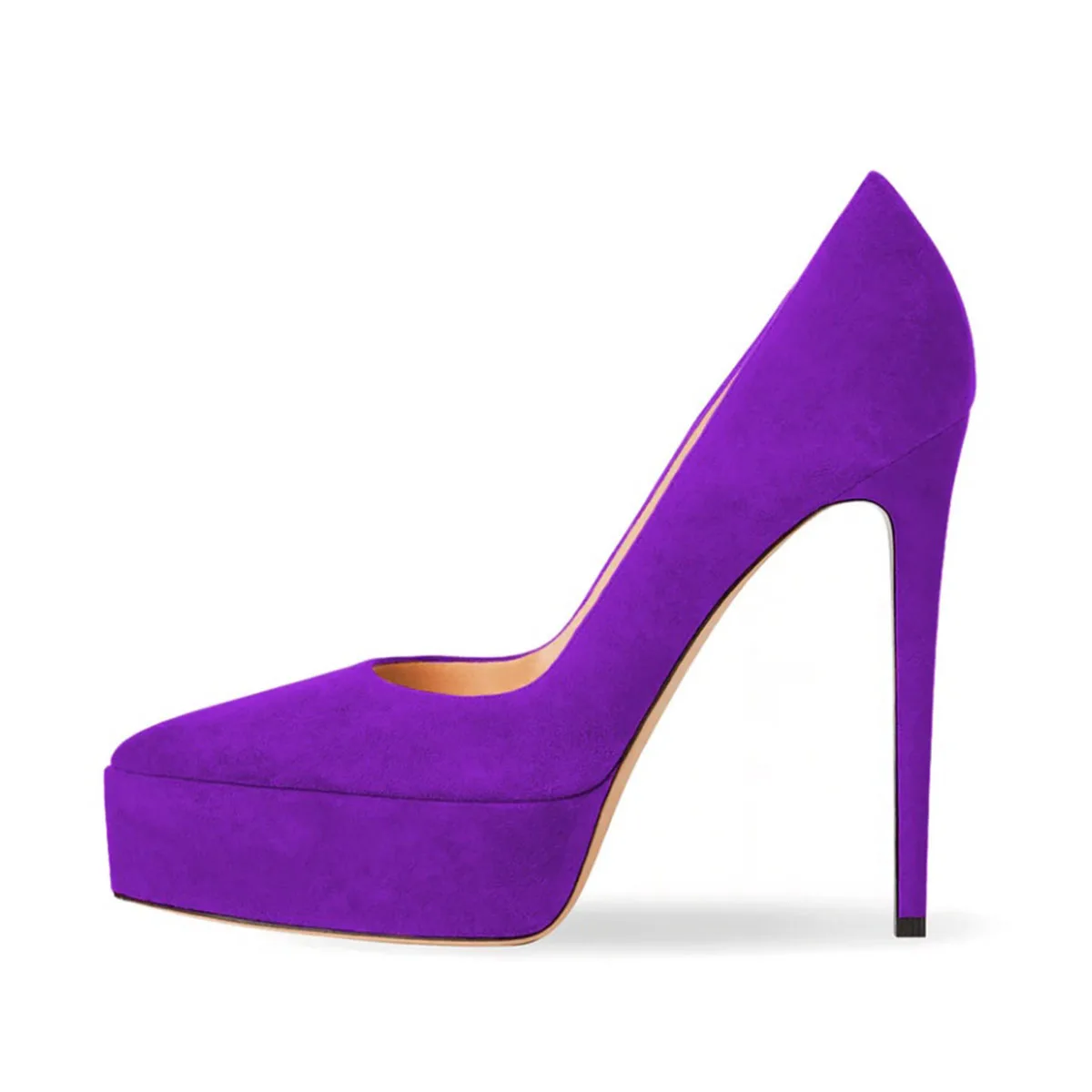 Arden Furtado Purple Suede Pointed toe thin heels Platform pumps Shallow Super high heel Sexy Single shoe Extra large size