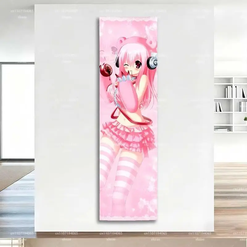 VIKAMA Kawaii Pink Bear Headphones Girl Tapestry Cute Anime Vertical Wall Hanging Banner for Bedroom Dorm Otaku Room Art Decor