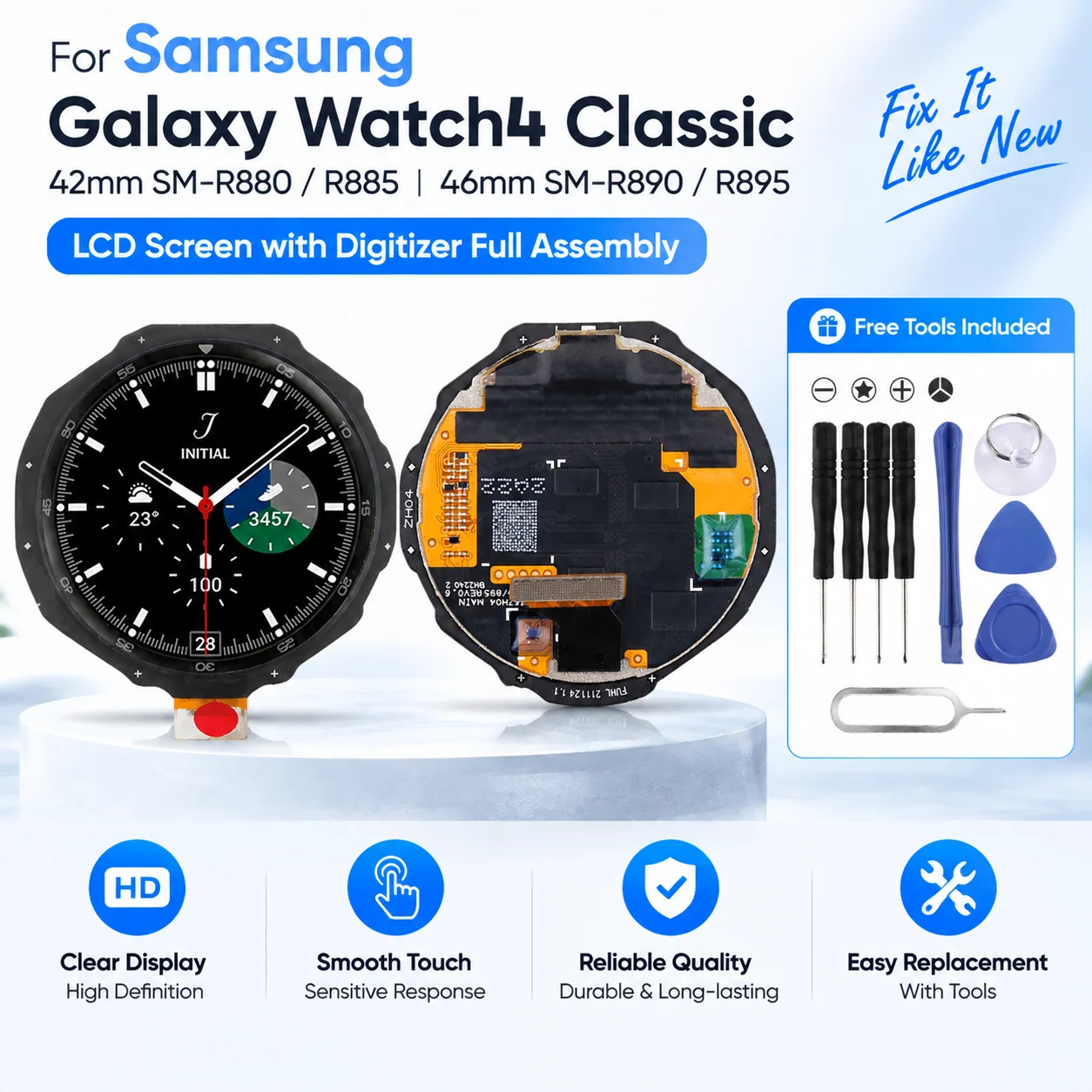 LCD Screen with Digitizer Full Assembly for Samsung Galaxy Watch4 Classic 42mm 46mm SM-R880 R885 R890 R895 Replacement Part