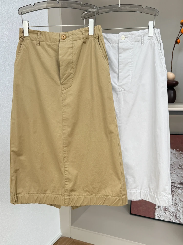 

Retro Artistic Balloon f Skirt Cotton Rubber Waist Workwear Versatile A-Line Midi Skirt High Waist Color Commute Sle