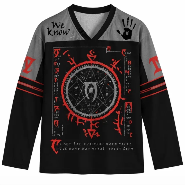 Elder Scrolls Oblivion Dark Brotherhood Jersey, Magic Rune Graphic Long Sleeve Shirt Men's T-shirt Gothic Game Fan Apparel Y2k