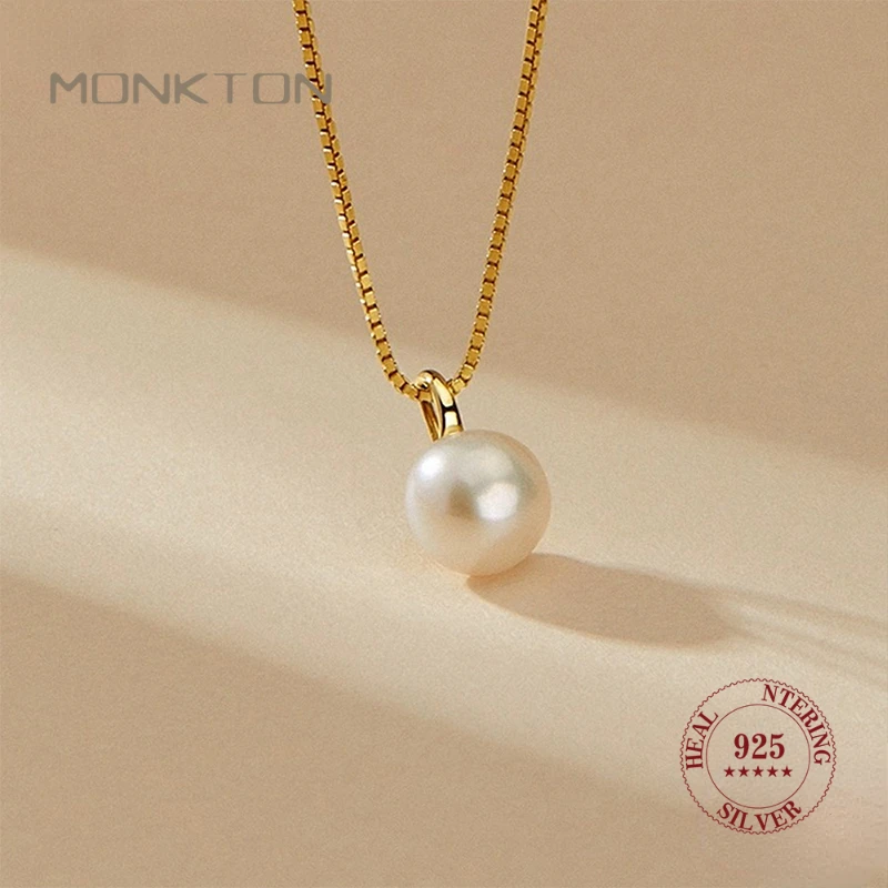 Monkton 925 Sterling Silver Freshwater Natural Pearl Necklace for Women Pendant Fashion Clavicle Chain Fine Jewelry Wholesale