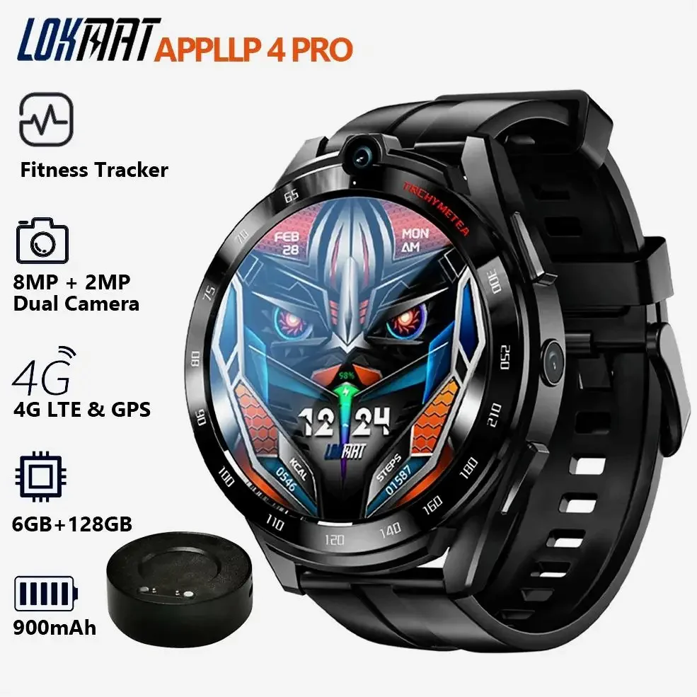 4G Android 11 Relógio Inteligente LOKMAT APPLLP 4 PRO 6 + 128GB Esportes Monitoramento de Saúde GPS Posicionamento Relógios Inteligentes