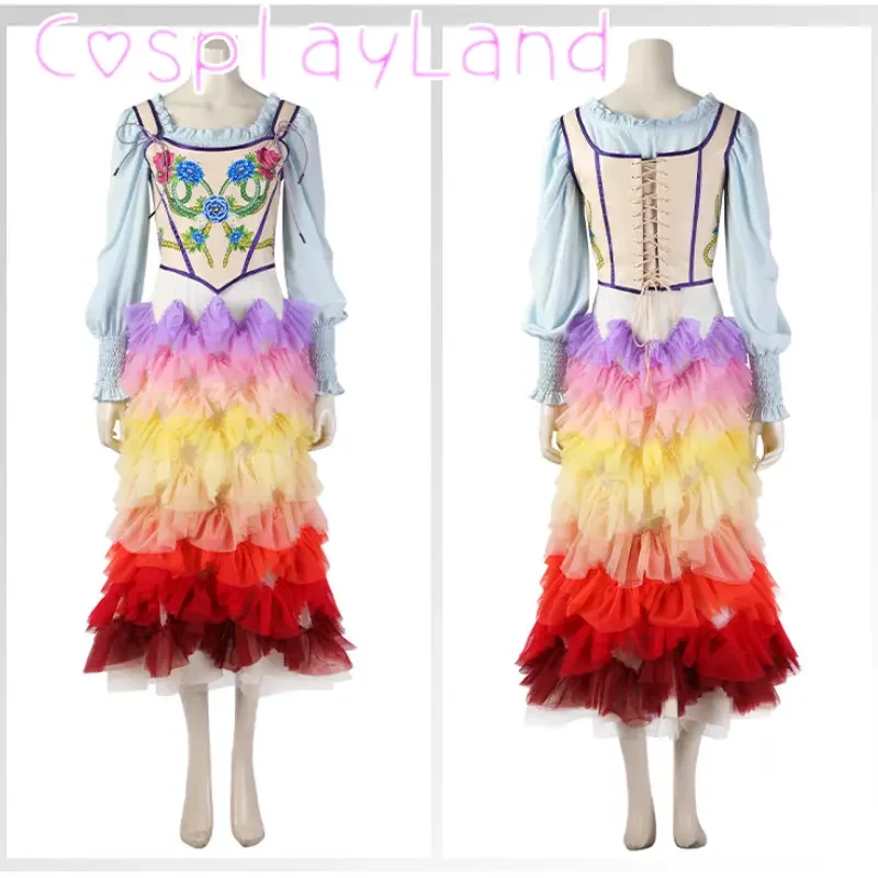 

The Ballad of Songbirds and Snakes Cosplay Costume Embroidered Vest Rainbow Skirt Shirt Set Women Halloween Roleplay Lucy Dress