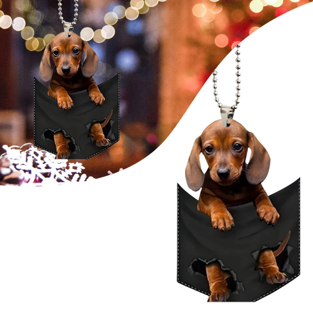 سيارة جرو قلادة زخرفة الداخلية معلقة جرو صغير حجم صغير مرآة الرؤية الخلفية الكلب قلادة سيارة الكلب شكل الديكور #1