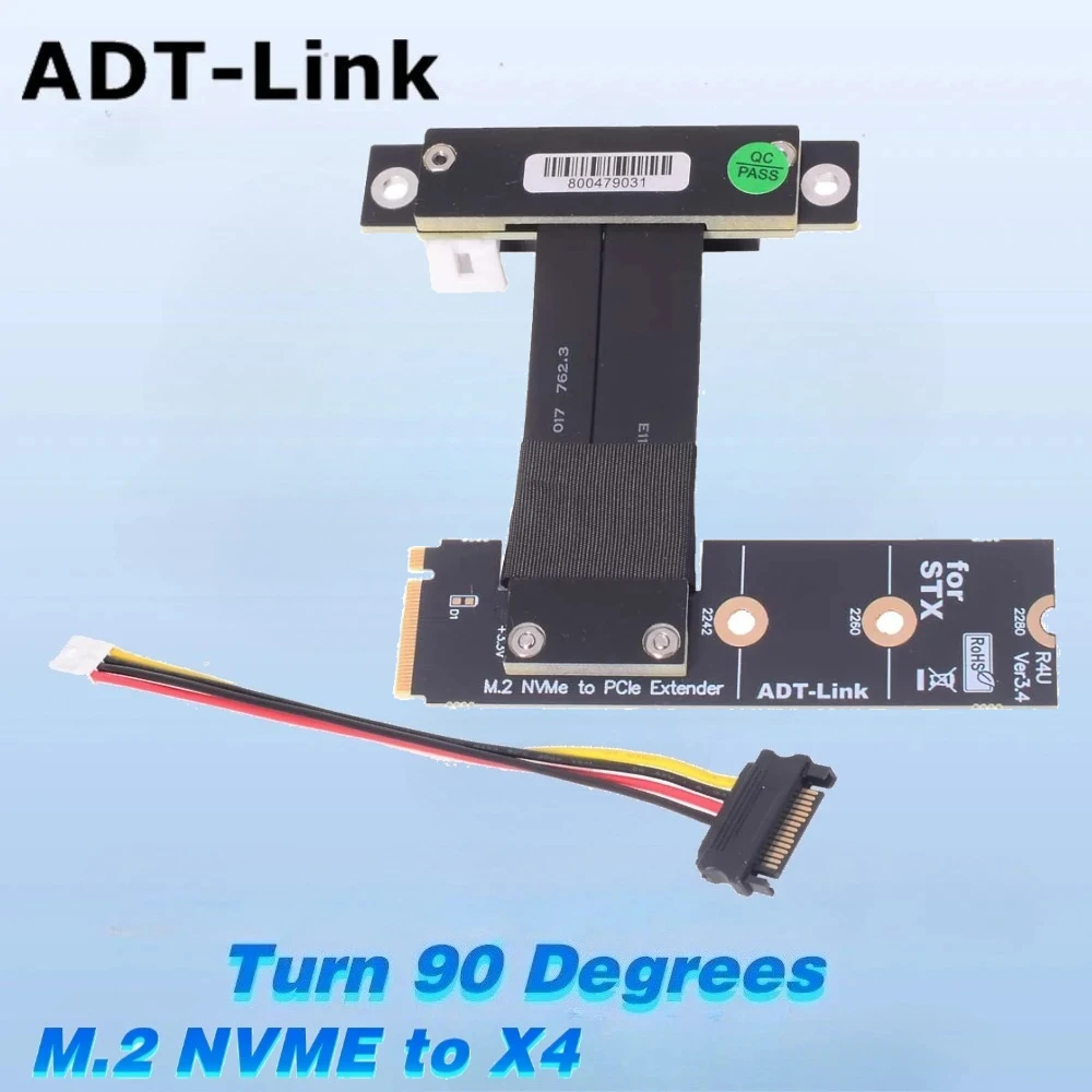

M.2 NVME SSD To PCIe 3.0 X4 Riser Cable Jumper Left / Right Bend Turn 90 Degree Angled M.2 NGFF NVMe For ITX STX GPU Video Cards
