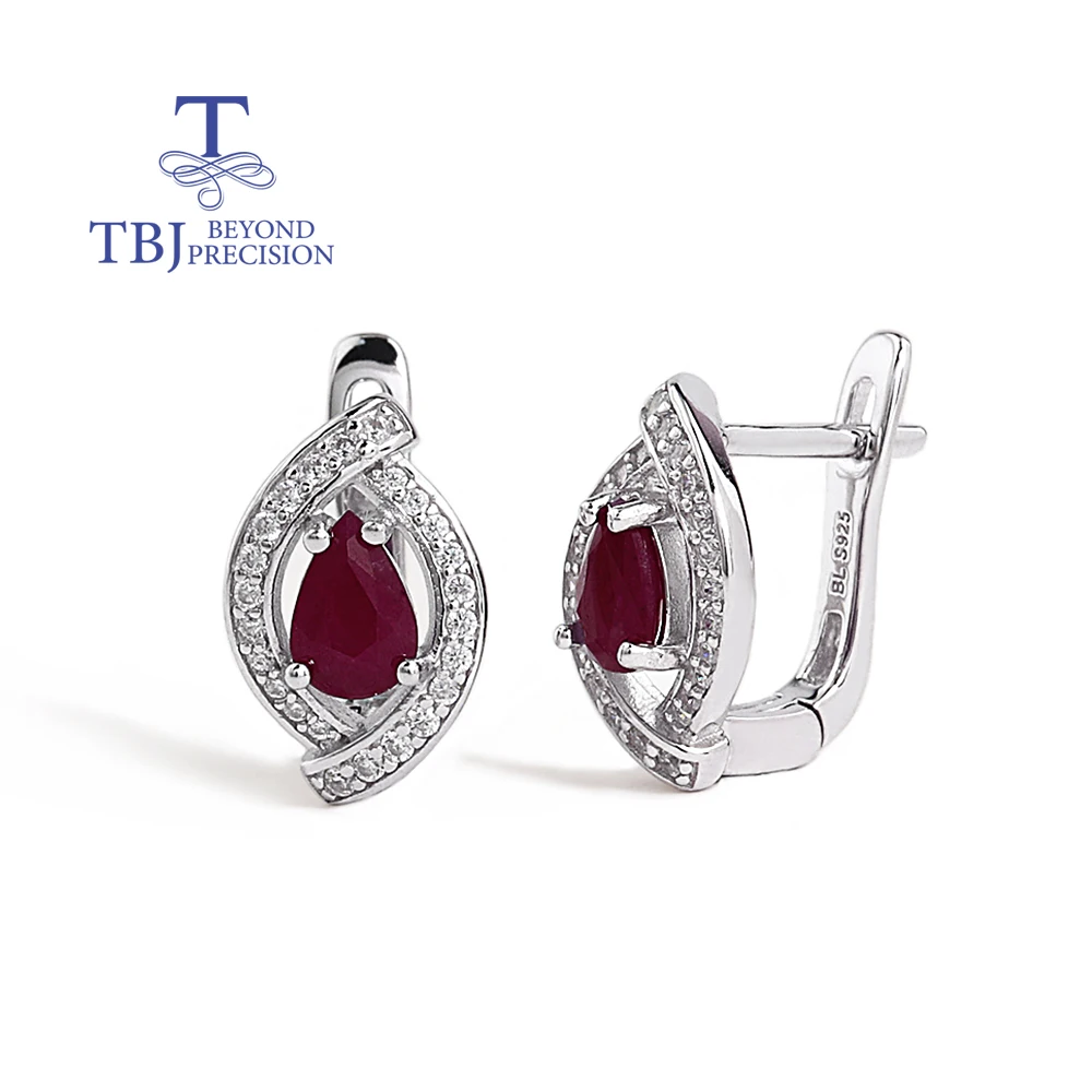 

925 Sterling silver earrings natural Dark longrido pear 4*6mm filled ruby fine jewelry for women's Anniversary and Birthday gift