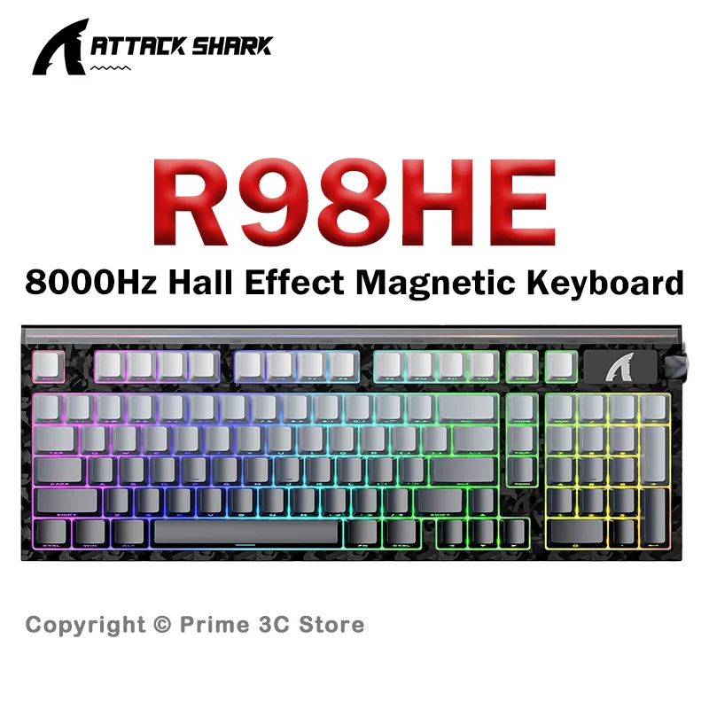 ATTACK SHARK R98HE Gaming Magnetic Keyboard 8000Hz Hall Effect 0.005mm Rapid Trigger 98% Layout Wired RGB High Quality