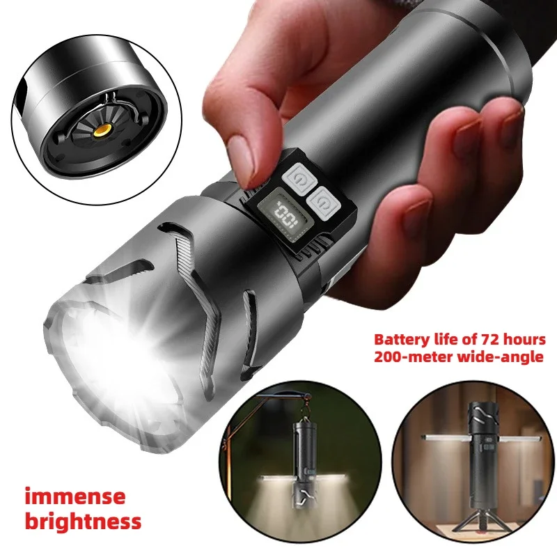 F450  LED Ultra Bright Long Range Flashlight with Side Light 5500mAh Aluminum Alloy Power Bank Digital Display White Laser