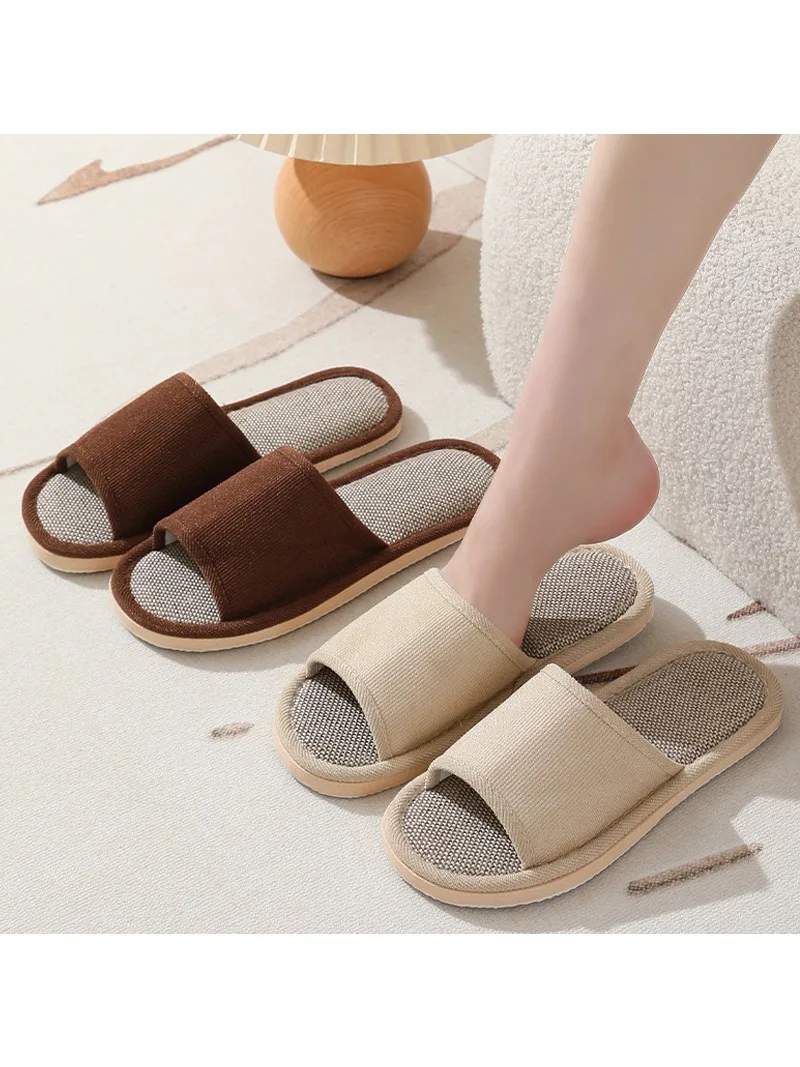 Pantoufles en lin pour femmes et hommes, pantoufles de sol d'intérieur, pour la maison quotidienne, simples, unies, muettes, antidérapantes, confortables, nouvelle collection