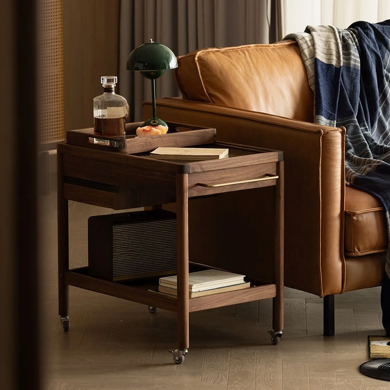 

Cart Rack Removable Sofa Side Table Coffee Black Walnut Corner Table Living Room Solid Edge