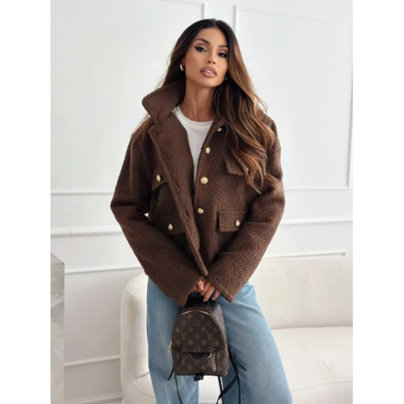 

New Women Fashion Lapel Women's Fashion Jacket Ladies Casual Elegant Vintage Solid Loose Lady Short Jackets ﻿