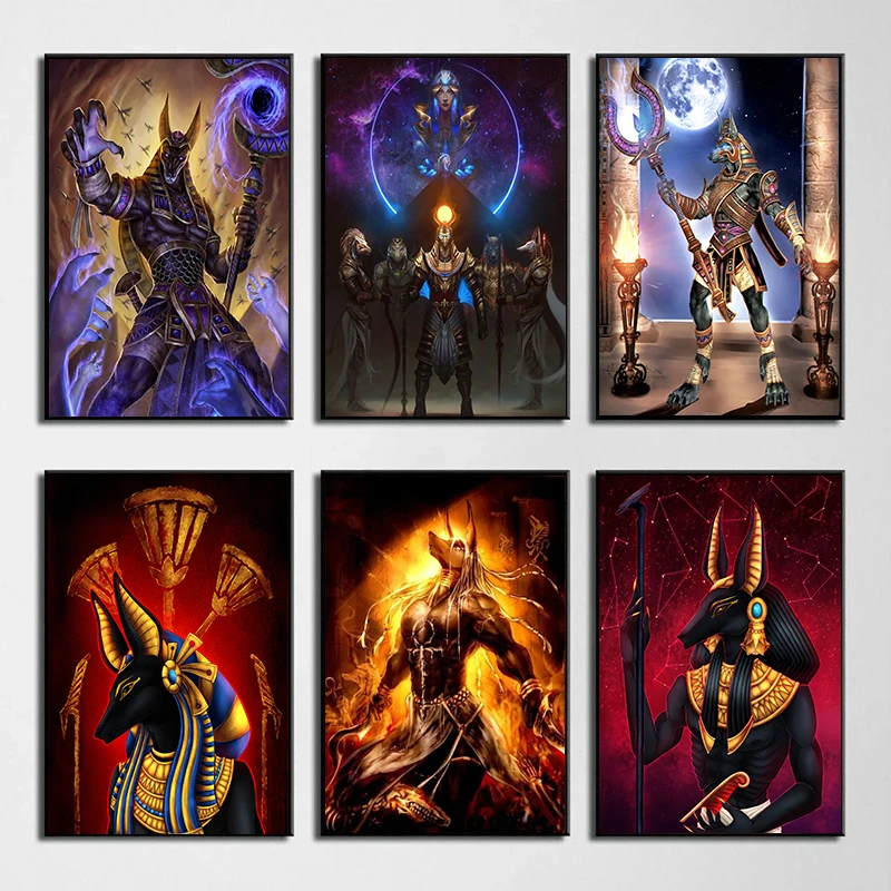 Anubis Ancient Egyptian Gods Horus Pharaoh Canvas Painting Posters and Prints Wall Art Picture for Living Room Home Decor