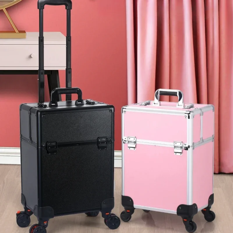 MultiTiered Aluminum Rolling Makeup Case Portable Cosmetic Train Case with Drawers for Beauty Professionals