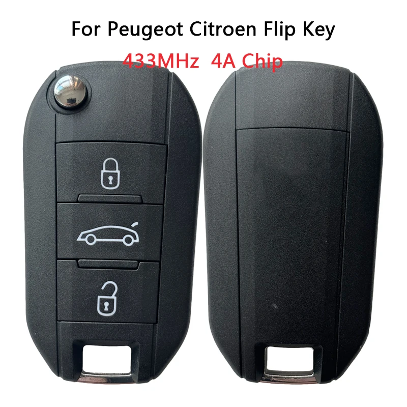 

HNKeys Flip Remote Key 3 Button for Peugeot 508 433MHz 4A Chip