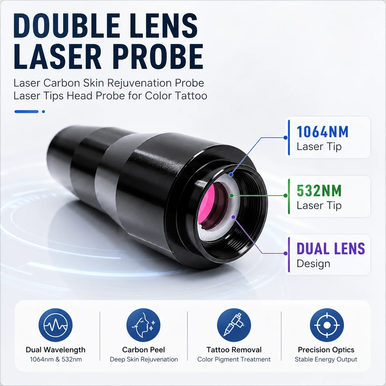 Double Lens laser carbon skin rejuvenation probe Laser tips head probe for color tattoo 1064NM Laser tips 532nm