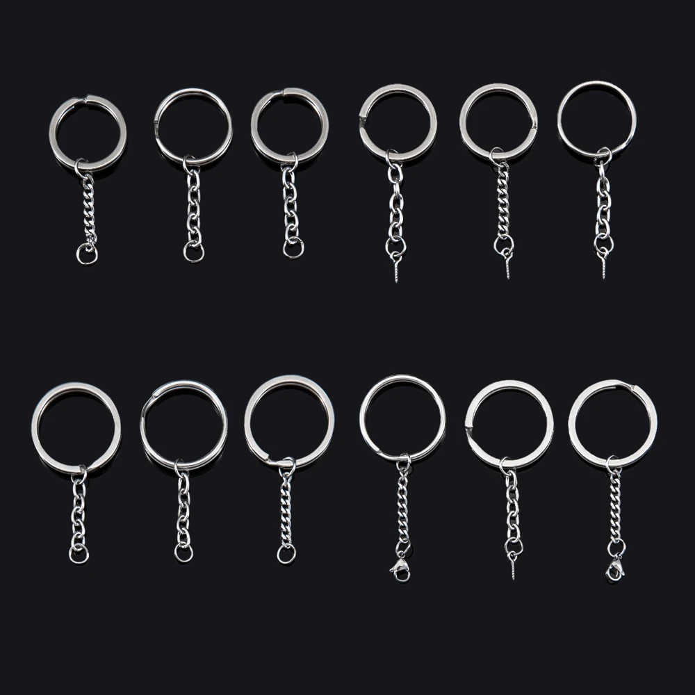 5pcs 10pcs Stainless Steel Multi-Style Connector Keychain Flat Split Ring with Extension Chain Clasp Jewelry Making DIY Supplies