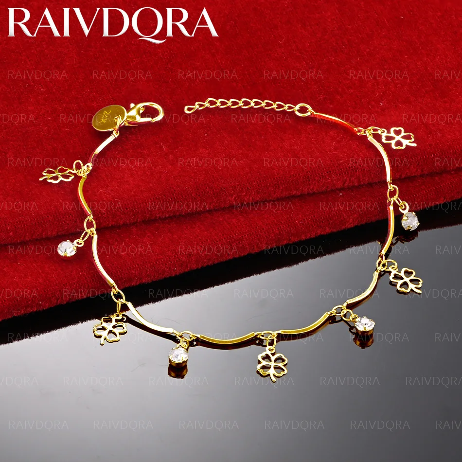 18K Gold Plated Zircon Four Leaf Clover Chain Bracelet For Women Fashion Jewelry Sweet Lucky Party Birthday Gift