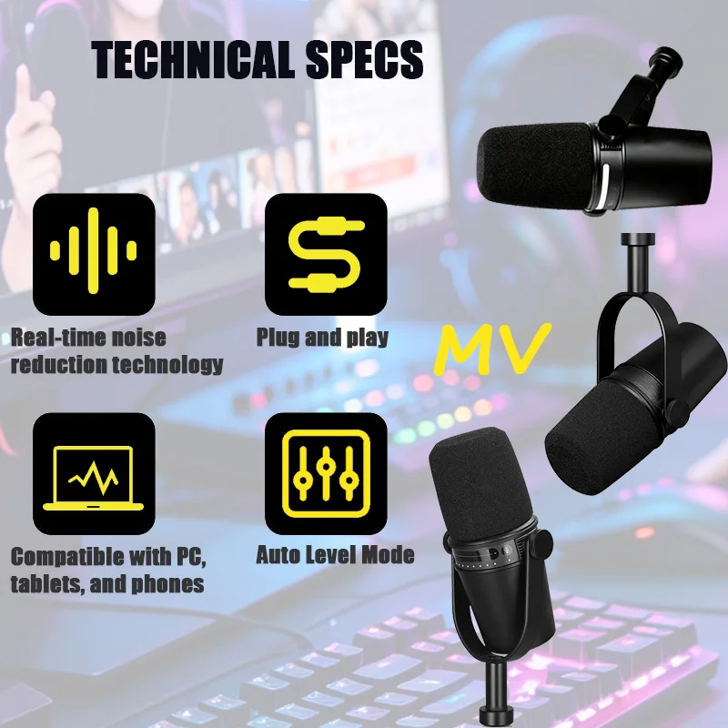 CNRV MV7 Professional Dynamic Cardioid Microphone, Suitable for Live Vocals, Performances, and Studio Recording, Wired Microphon