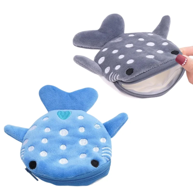 2Pcs Whale Shark Coin Purse,2 Pcs Plush Coin Pouch, Cute Kawaii Wallet with Zipper Keychain,Sea Animal Change Purse for Women