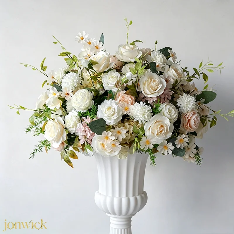 Blau-weiße Rosen-Hortensien Künstliche Tischblume Tischdekoration Hochzeit Esstisch Blumenarrangement Event Party Heimdekoration Requisite – Detail 4
