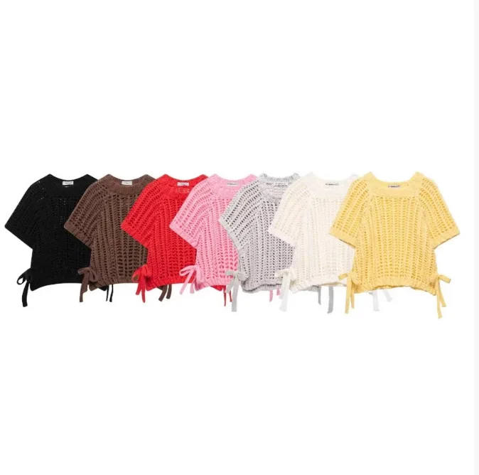 

2025 Women's Clothing Sweaters Side Tape Multicolor Chunky Knit Sweater Pullovers