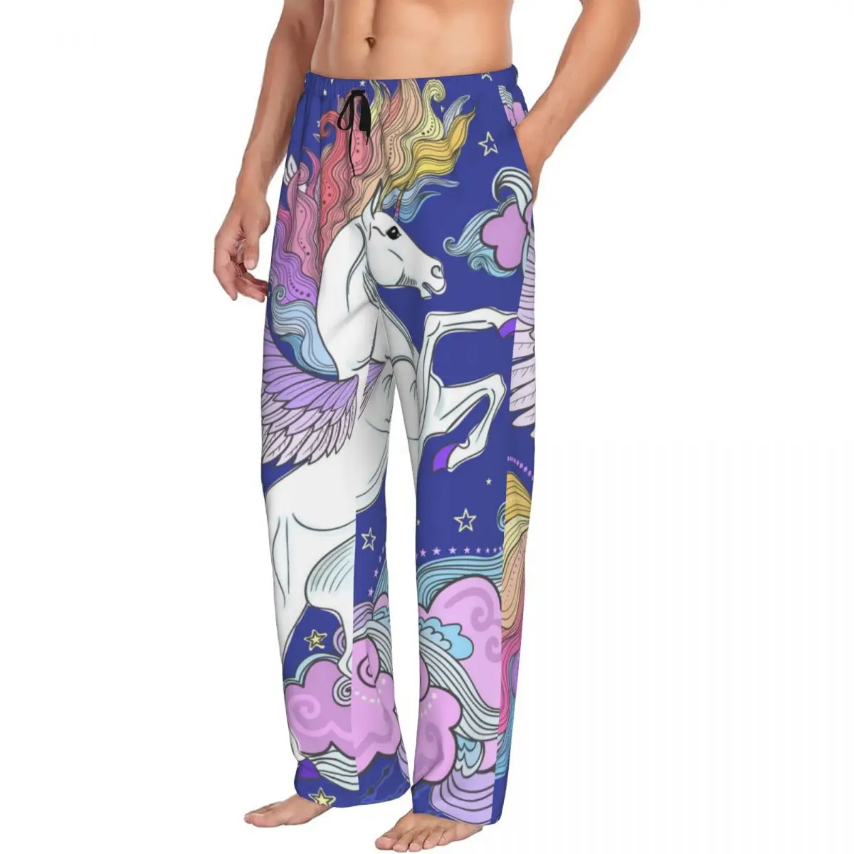 Colorful Unicorn Clouds Stars Men's Casual Pajama Sleeping Pants Lounge Loose Trousers Comfortable Nightwear