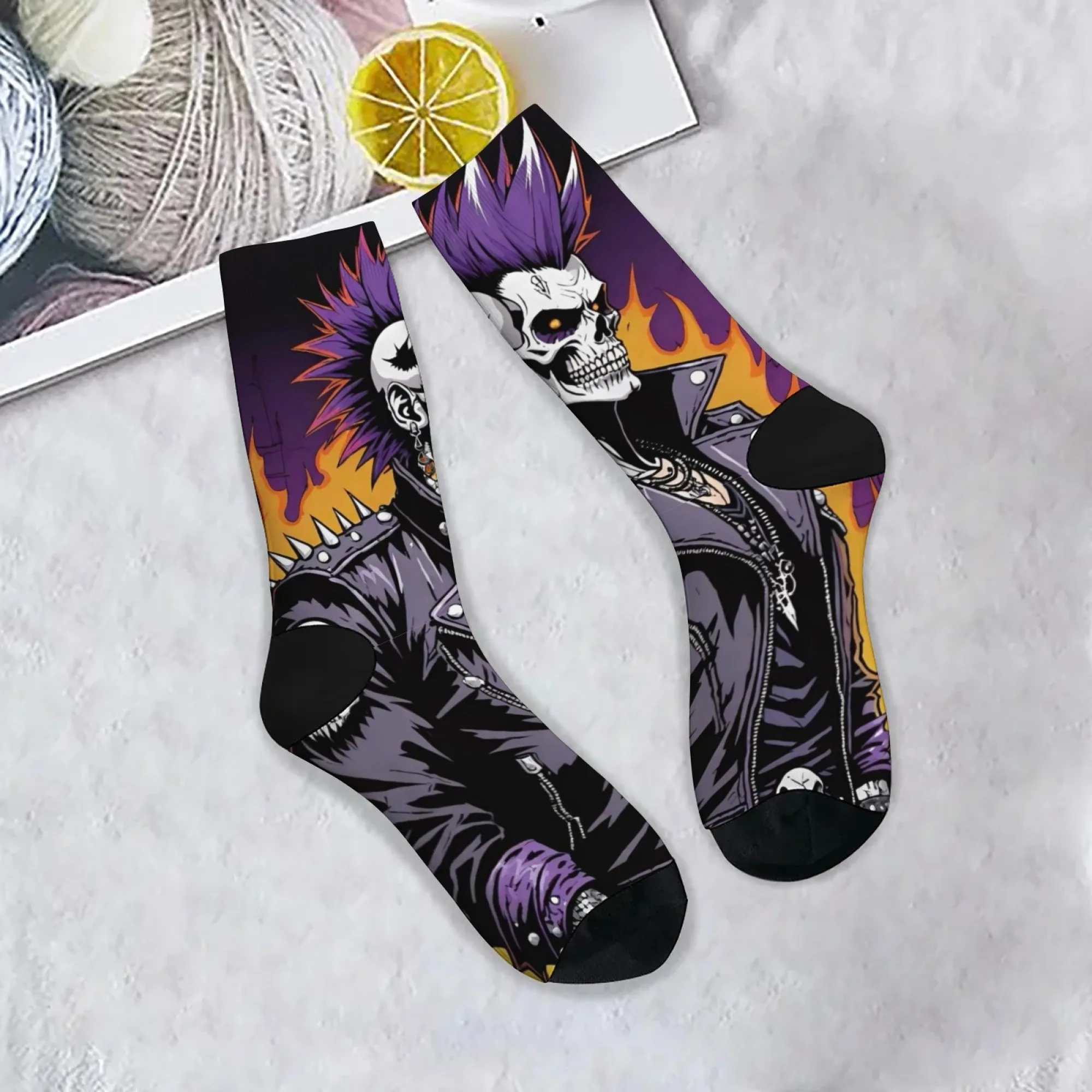 Rock Locomotive Style Skull Men's Socks Novelty Hip-hop Sports Socks Unisex Stretch Breathable Non-slip Casual Socks Party Gifts
