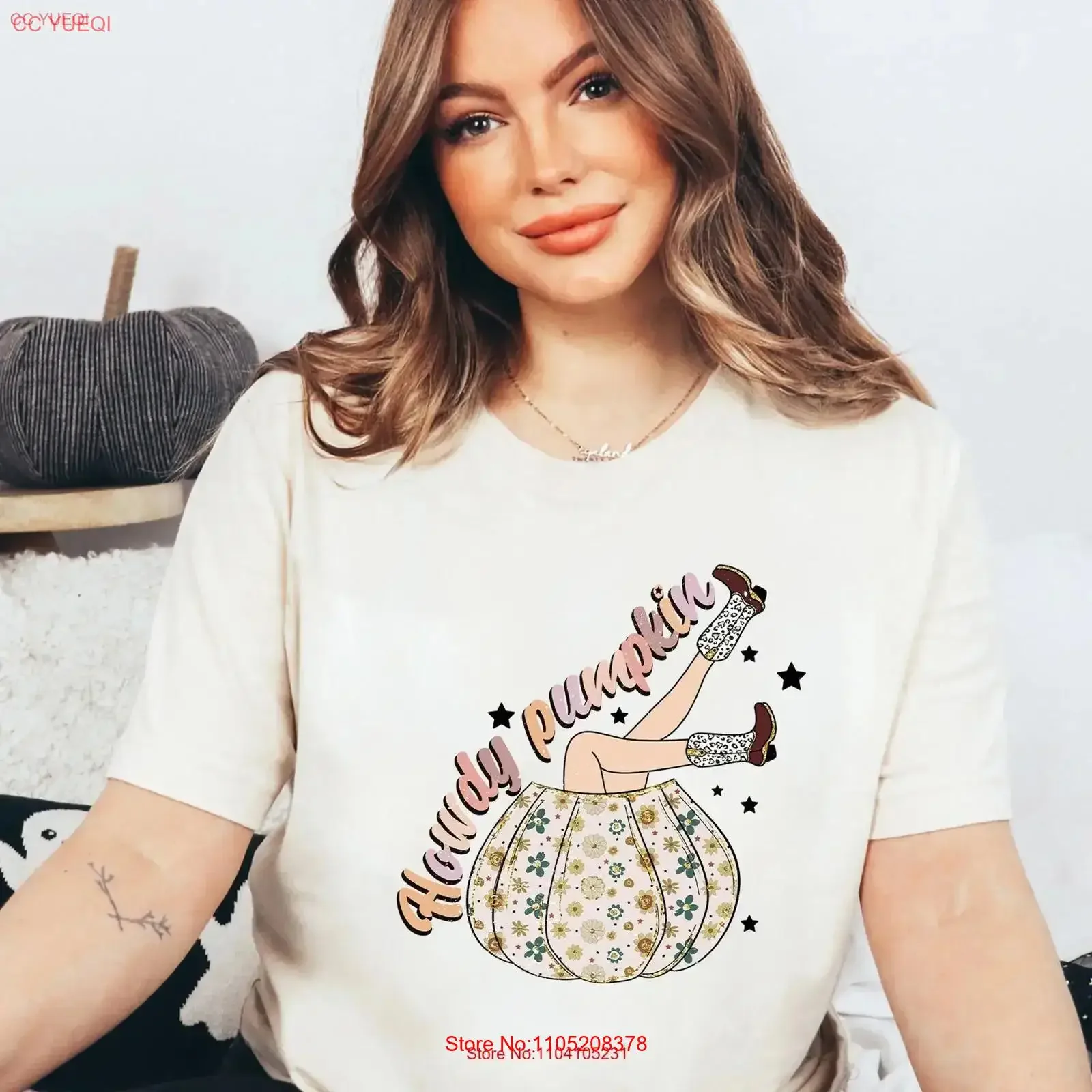 Howdy اليقطين تي شيرت الخريف SweaT الغربية هالوين سترة ريترو البلد راعية البقر لها خمر غسلها أوم موضة عادية #1