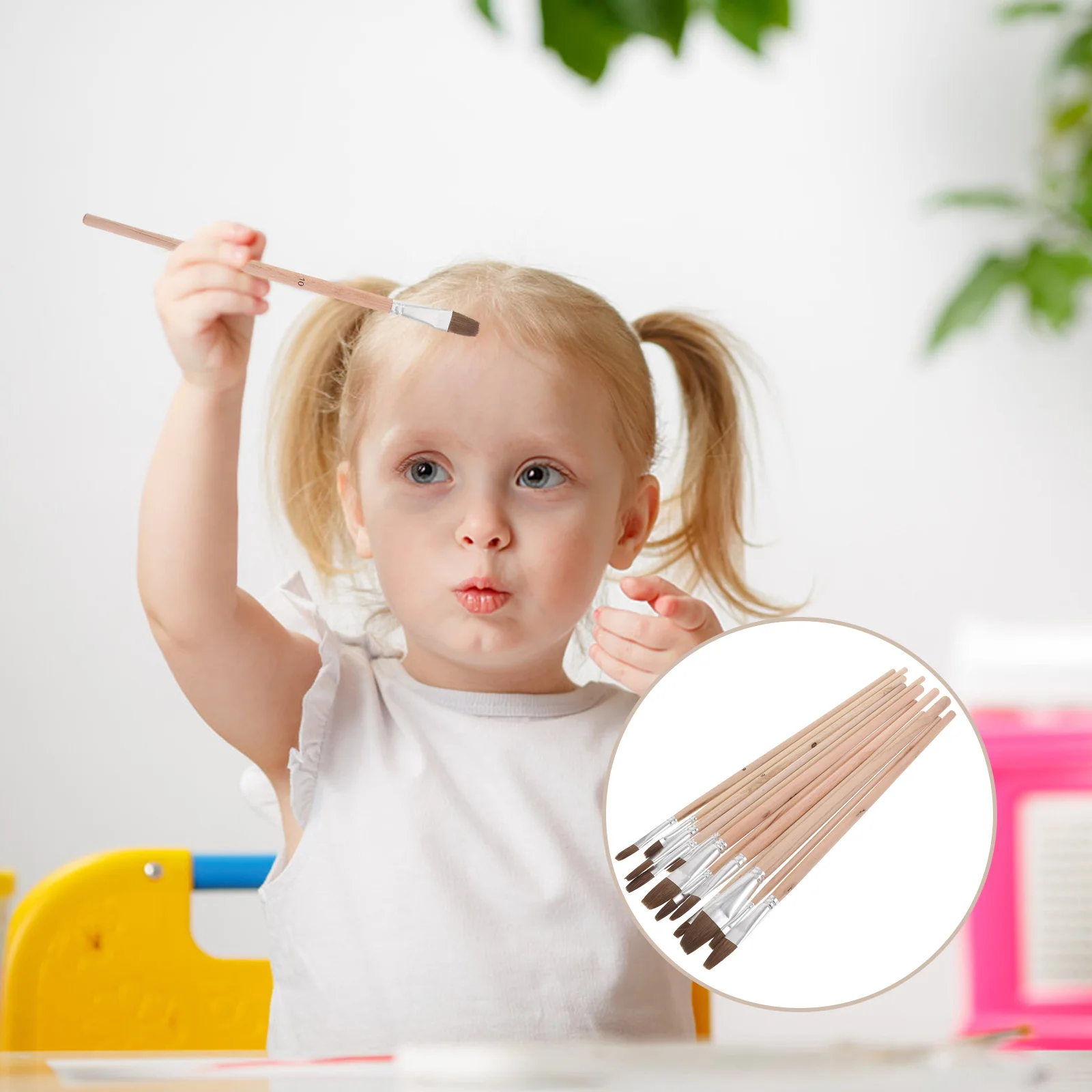 

12pcs Watercolor Paint Brush Set Flat Head Wood Handle With Artificial Wolf Hair Portable Painting Tools For Canvas Art