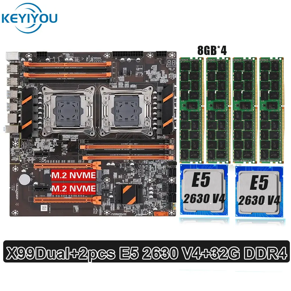 High-performance X99 Dual CPU Motherboard with LGA 2011-3 E5 2630 V4 CPU Xeon Kit and 32G(4PCS 8GB) DDR4 ECC REG RAM