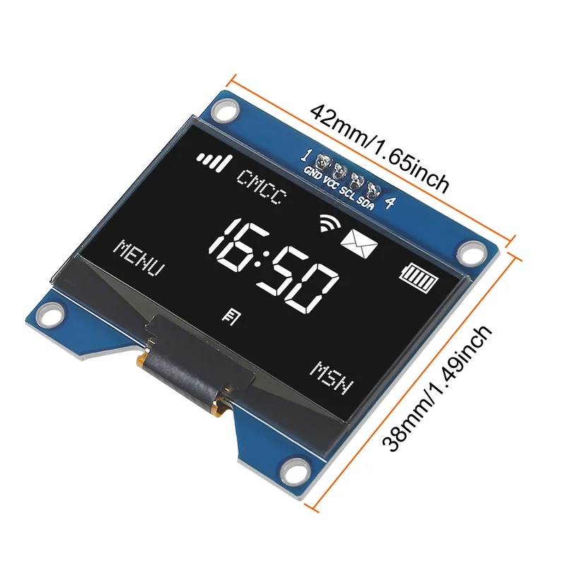 1.54 بوصة OLED وحدة 12864 128x64 SSD1309 سائق IIC I2C واجهة تسلسلية لوحة عرض ذاتية الإضاءة لراسبيري Pi 4 Pin