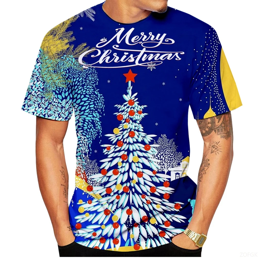 

Fashion Christmas Men's T-Shirt Casual Men Short Sleeve Tees Tops Oversize Man Clothing O-Neck Clothes Casual Loose Men T-Shirt