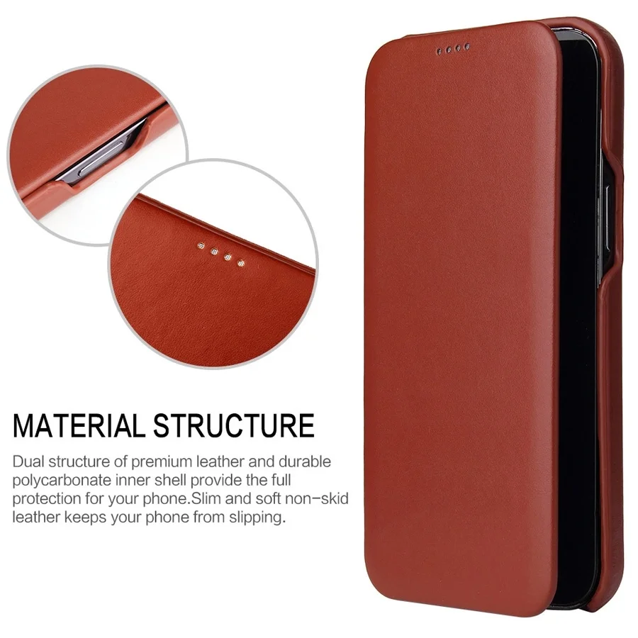 100% Genuine Leanther Flip Cover Case for iPhone 16E 16 Plus 16+ 16 Pro Max Built-in Magnet Real Leather Case