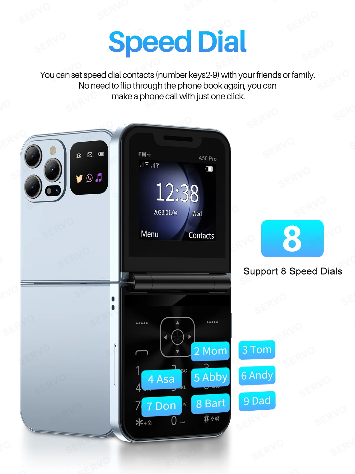 SERVO A50 PRO Foldable Mobile Phone Dual SIM Standby Call Recording Speed Dial Blacklist FM Radio 2G GSM Button Flip Cellphones