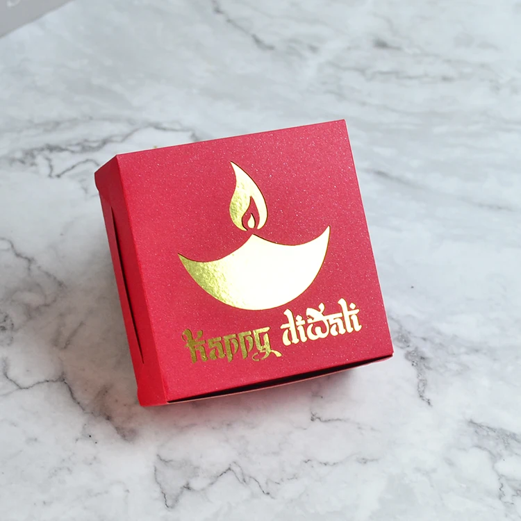 Red and Gold Personalized Indian Party Favor Laser Cut Happy Diwali Sweet Box