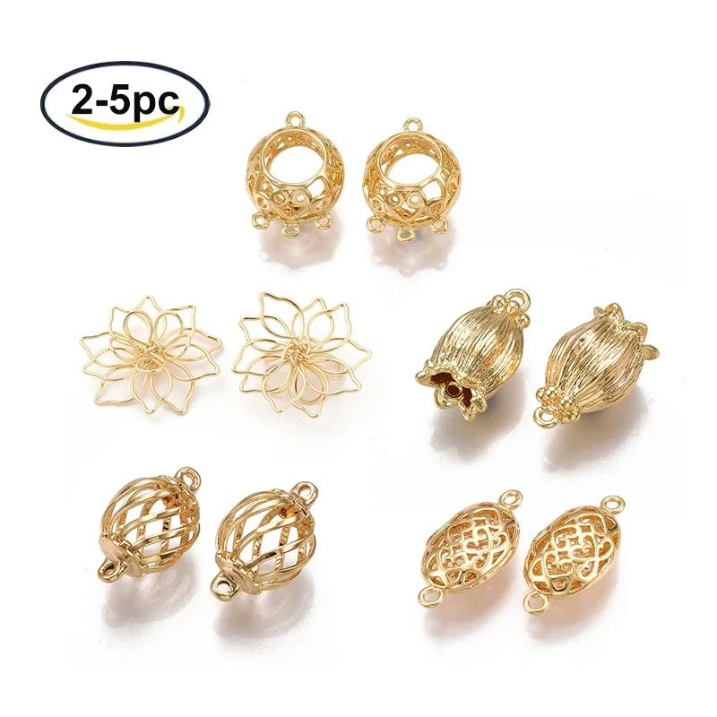 

5PCS Brass Links connectors Nickel Free Real 18K Gold Plated Cage 17x10.5mm Hole: 1.2mm