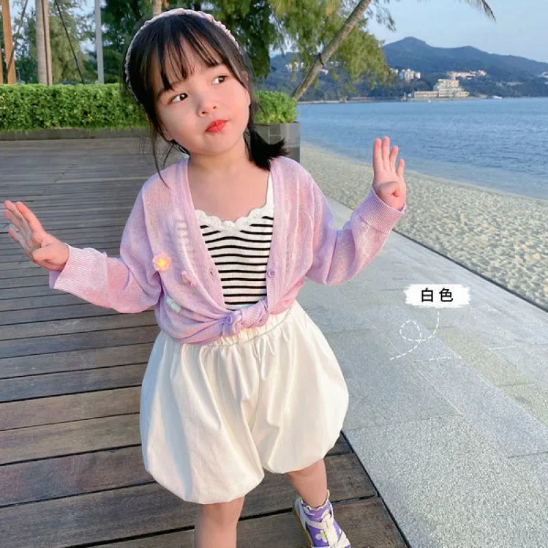 Kids Girls Black White Shorts 2024 New Baby Girls Cute Bloomers Solid Casual Pumpkin Pants Summer Loose Underpants For 12M-6Y