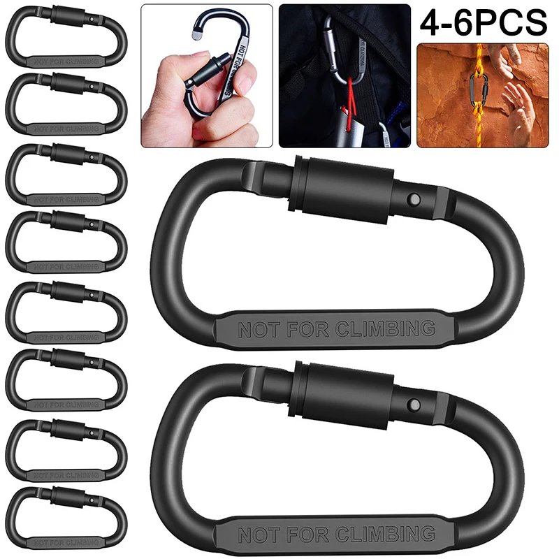 6pcs D-Shape Hook Escape Supplies Carabiner Set Fast Hanging Nut Buckle Rock Outdoor Survival Gear Camp Mountaineering Ring Hook