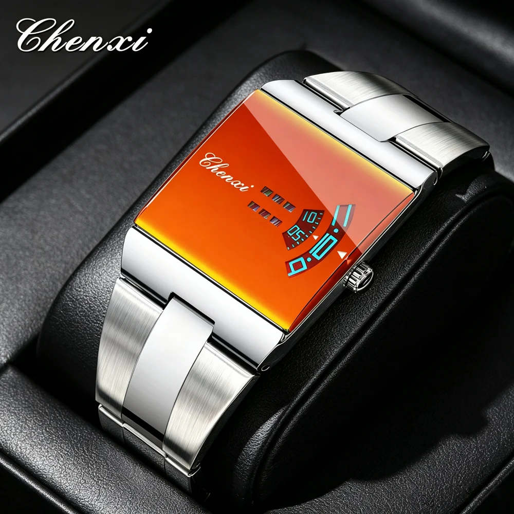 CHENXI Ultra Thin Square Dial Men Watch Fashion Business Stainless Steel Quartz Waterproof Male Wristwatch Relogio Masculino