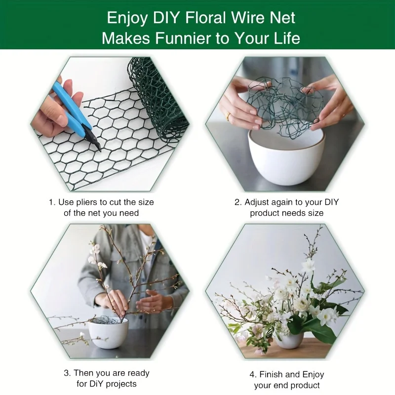 لفة شبكية سلكية للدجاج سداسية خفيفة الوزن، شبكة حرفية معدنية مقاومة للماء لأحجار كريمة صناعية لزراعة الزهور #3