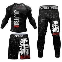 MMA Compression Fitness Wear Men Jiu Jitsu Rashguard Sportsuit Muay Thai MMA Shorts Rash Guard Boxing Shirts Bjj Gym Clothing