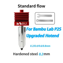 a Bambu Lab P2S Hotend mejorado 0,2/0,4/0,6/0,8mm boquilla de acero endurecido reemplazar extremo caliente Bambulab H2D H2S cabezal de impresión de impresora 3D 1.000+