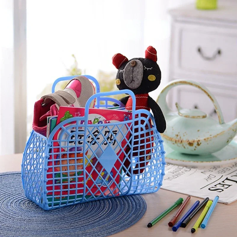 Hollow Model Plastic Vegetable Basket Handbag Jewelry Basket Shopping Storage Bathroom Basket Fruit Vegetable Toys Sundries Bag