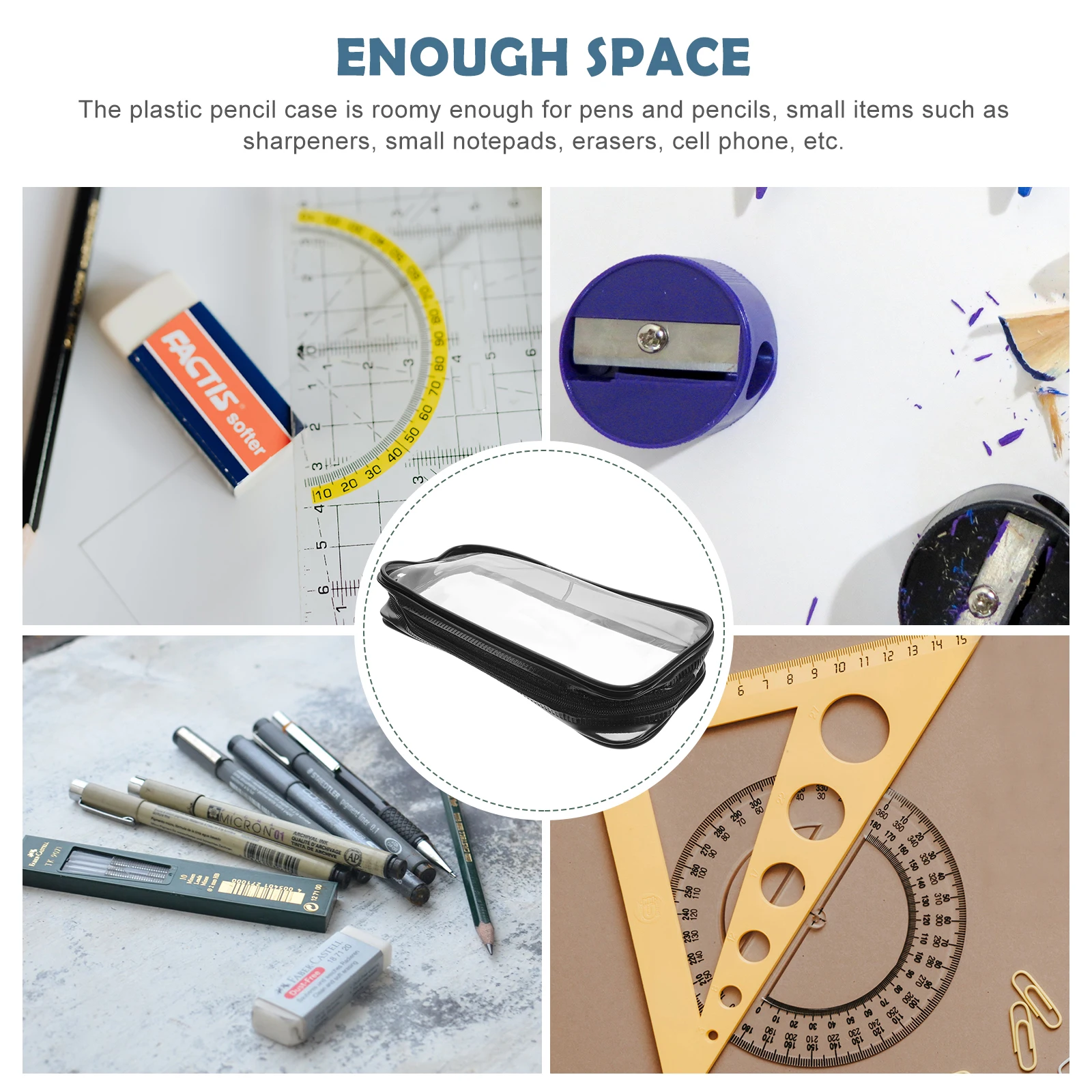 

Transparent PVC Pencil Case Large Capacity Stationery Bag Durable Zipper Kids Students Pen Storage Solution Multi functional