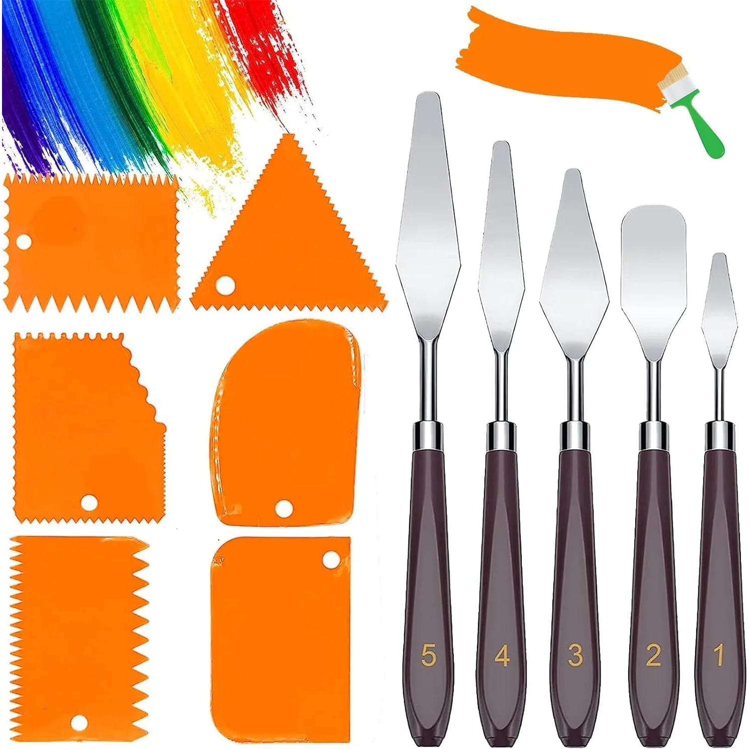 Texture paste, spatula set (11 pieces) for acrylic painting - 5 palette knives + 6 scraper knives.