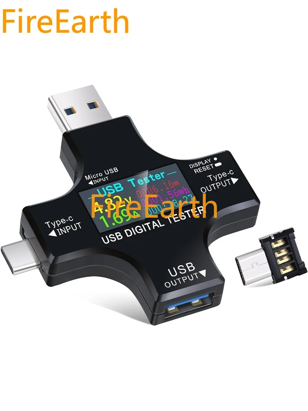 2 in 1 Type C USB Tester Color Screen LCD Digital Multimeter, USB Cable Voltage Current Detector Indicator DC3.6-30V/0- 5.1A