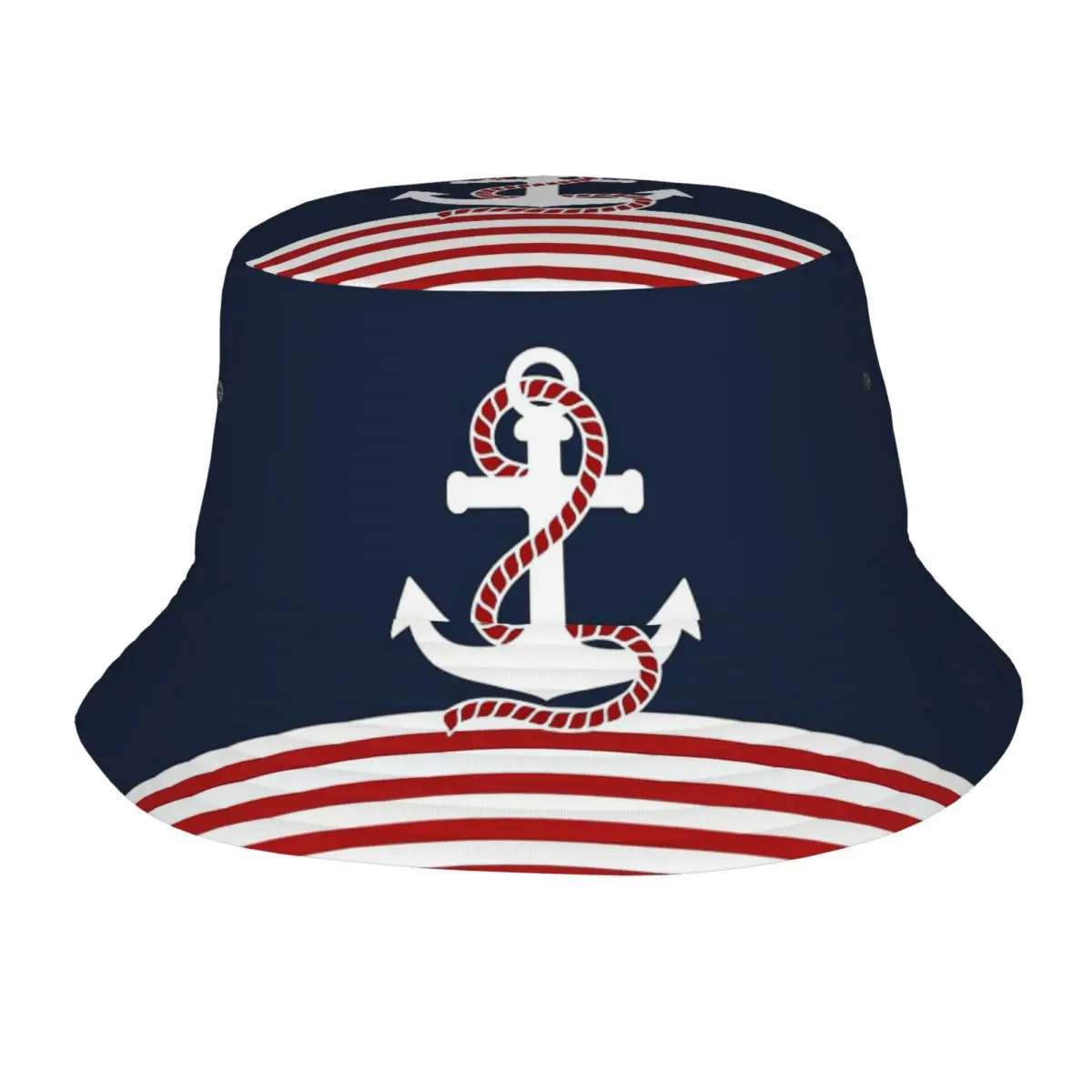 Hip Hop Nautical Red Navy Anchor Bucket Hats Unisex Packable Camping Fishing Hat Vocation Getaway Headwear Bob Hat